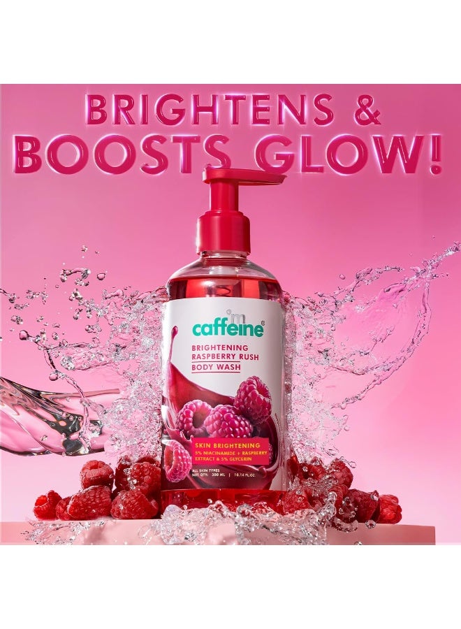 mCaffeine Brightening Body Wash - 5% Niacinamide & Raspberry | Winter Body Wash for Dry Skin | Vitamin C & Glycerin Hydration | Boosts Glow, Deep Cleanses & Softens Skin | Fruity Shower Gel - 300ml - Image 2